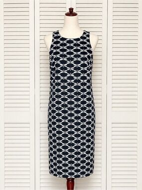 Papagallo Black White Dragonfly Print Sleeveless Sheath Dress Size 10